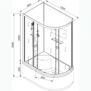 Душевая кабина DTO D D120L 120x80x208 см, левая, без крыши 11