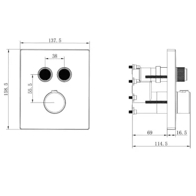Душевая система Vincea Inspire VSFW-3I21MT1RGM встраиваемая термостатическая, двухрежимная, вороненая сталь 8