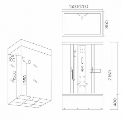 Душевая кабина Aqualux (AQ-4077GFH Bl) 170х85 тонированное стекло 1