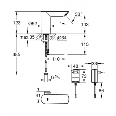 Смеситель для раковины Grohe Bau Cosmopolitan E (36453000) питание от сети 3