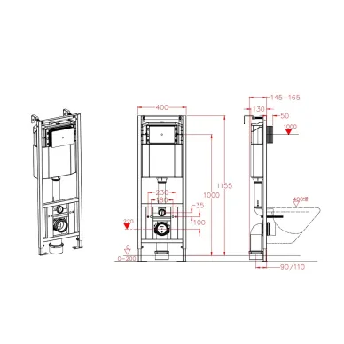 Инсталляция для подвесного унитаза D&K DI8540116 с черной клавишей 5