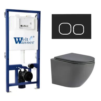 Инсталляция Welt Wasser BAMBERG 525 + MERZBACH 043 MT-GR + BAMBERG BL в комплекте с унитазом, безободковый, с сидением микролифт 0