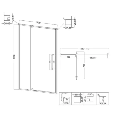 Душевая дверь Niagara Nova NG-35-12AGR 120x195 профиль графит/ стекло прозрачное 6