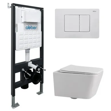 Инсталляция Abber в комплекте с унитазом Rechteck AC1201 белый с инсталляцией AC0105 и кнопкой AC0120MW белая матовая 0