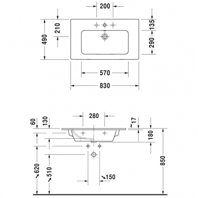 Раковина накладная Duravit ME by Starck (2336830000) (83 см) 3