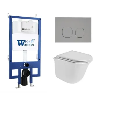 Инсталляция Welt Wasser Bamberg 545 + TELBACH 004 GL-WT + Bamberg CR в комплекте с унитазом, безободковый, с сидением микролифт 0