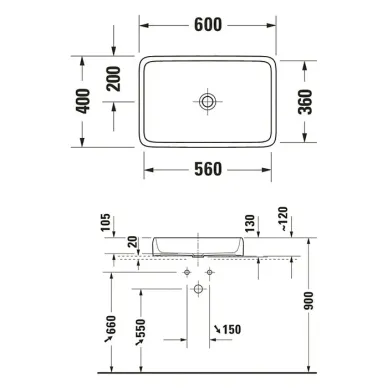 Duravit Qatego Раковина 56х40х13см., накладная, без отв., цвет: белый 2383600079 5