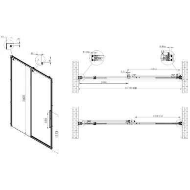 Душевая дверь Vincea Ultima VDS-7UL120CLGM 120x200 см, профиль вороненая сталь/стекло прозрачное 3