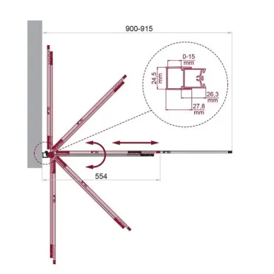Душевая шторка BelBagno Luce LUCE-VF-11-90/145-C-ORO 90 см, золото/прозрачное стекло 5
