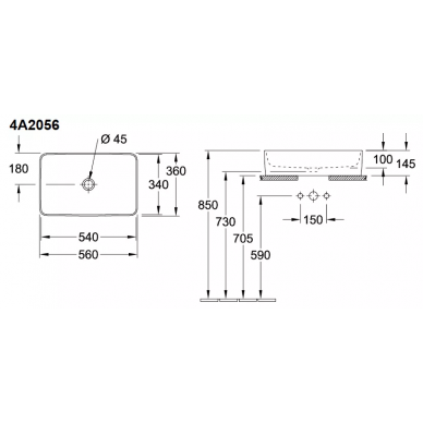 Раковина накладная Villeroy & Boch Collaro (4A2056R1) (56 см) 1