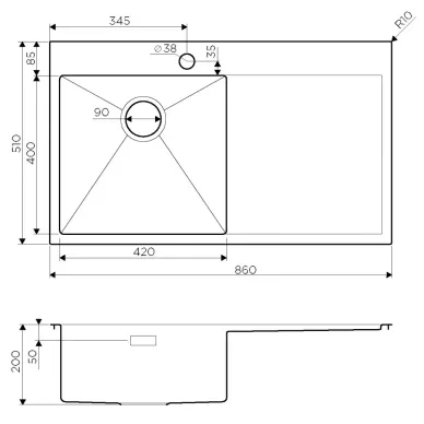 Мойка кухонная Omoikiri Akisame 86-IN-L (4993760) нержавеющая сталь 2