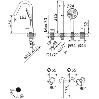 Набор для ванны Cezares Leaf (LEAF-BVDM4-L-01) на бортик (хром) 1