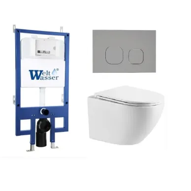 Инсталляция Welt Wasser Bamberg 545 + MERZBACH 041 XL GL-WT + Bamberg CR в комплекте с унитазом, безободковый, с сидением микролифт 0