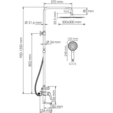 Душевая система Wasserkraft Sauer 7100 (A171.261.207.PG) со смесителем, золото 5