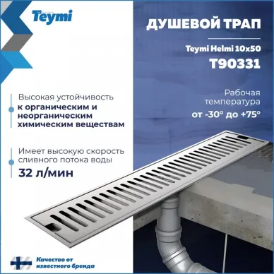 Душевой лоток Teymi Helmi T90331 нержавеющая сталь, 10x50 см 13