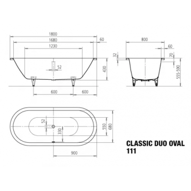 Ванна стальная Kaldewei Classic Duo Oval 111 (2912.0001.3001) 180x80 EasyClean 3