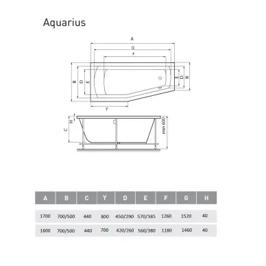 Акриловая ванна Relisan Aquarius (Гл000023277) 170х70х50 L 7