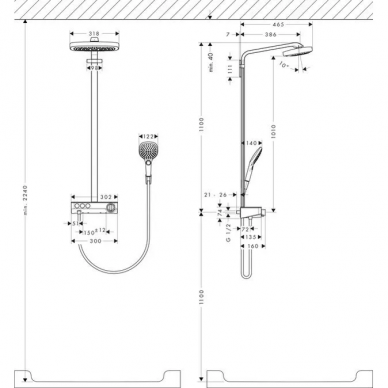 Душевая система Hansgrohe Raindance Select Showerpipe E300 3 jet (27127400) (полка белый хром) 6
