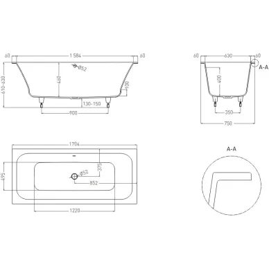 Ванна из литого мрамора Salini Orlanda Axis 103213G S-Sense 170x75 см, белая глянцевая 5