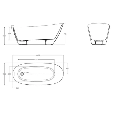 Акриловая ванна AQUAME AQM3503GW 167х75 отдельностоящая 5