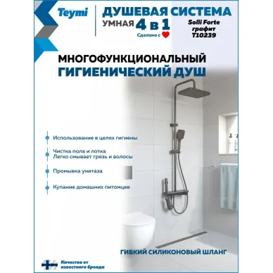 Душевая система Teymi Solli Forte T10239 с умным смесителем, графит 6