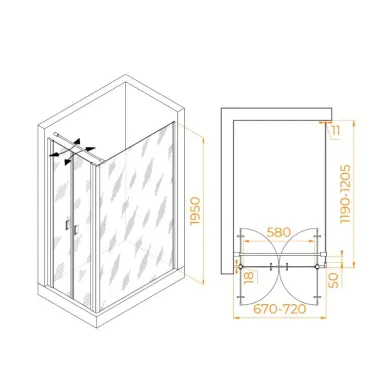 Душевой уголок RGW Passage RGW PA-144B (PA-104B+Z-050-2B+O-104B) (70x120) профиль чёрный/ стекло прозрачное 1