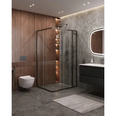 Душевой уголок Cezares Molveno MOLVENO-AH-21-100+30-C-GM-IV 130х100 профиль оружейная сталь/стекло прозрачное 1