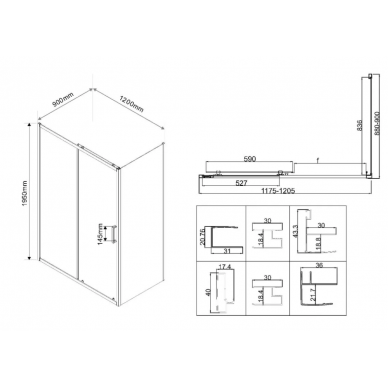 Душевой уголок Vincea City (VSR-5CT9012CLB) 120х90х195 см, профиль чёрный/стекло прозрачное 5