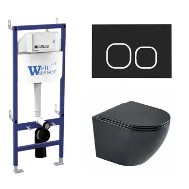 Инсталляция Welt Wasser BAMBERG 460 + MERZBACH 043 MT-BL + BAMBERG BL в комплекте с унитазом, безободковый, с сидением микролифт 0