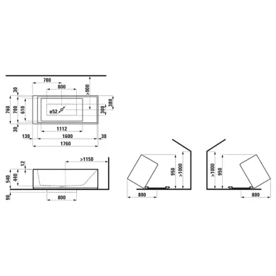 Laufen Kartell Ванна 176x76x44см., свободностоящая, композит, цвет: белый 2.2233.2.000.627.1 6