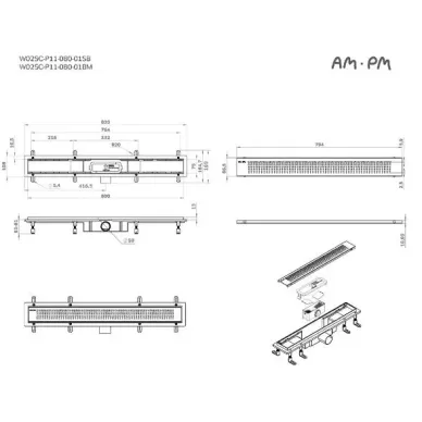Душевой лоток Am.Pm PrimeFlow (W02SC-P11-080-01BM) (800мм) универсальный затвор Cut Gradient 6