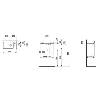 Laufen Pro S Раковина подвесная, 48x28x8.5cм, c 1 отв., покрытие LCC, цвет: белый 8.1595.4.400.104.1 5