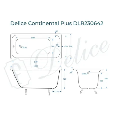 Ванна чугунная Delice Continental Plus DLR230642 100х70 см 7