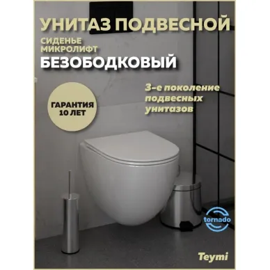 Унитаз подвесной Teymi Lina Vortex T40116 микролифт, белый 0