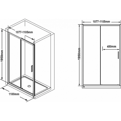 Душевая дверь Ravak Blix Slim BLSDP2-110 (X0PMD0C00Z1) профиль хром/стекло Transparent 6