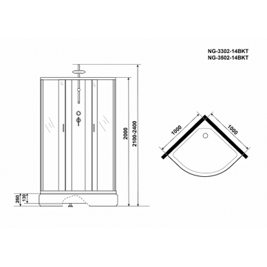 Душевая кабина Niagara Classic (NG-3302-14BKT) 100х100х210 см, без крыши, матовое стекло 3