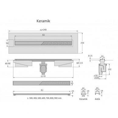 Душевой лоток Berges B1 Keramik 600 (095017) S-сифон вертикальный, матовый чёрный 5