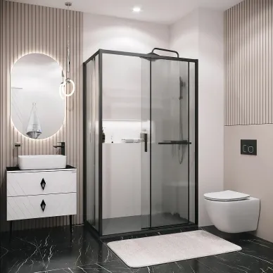Душевой уголок Grossman Style 110x70х195 см, стекло шиншилла/профиль чёрный матовый 2