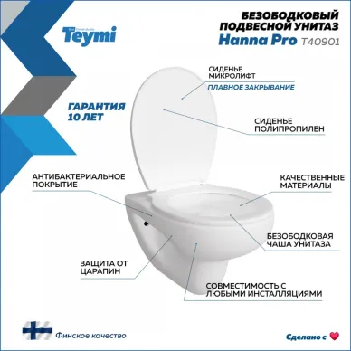 Унитаз подвесной Teymi Hanna Pro T40901 микролифт 8