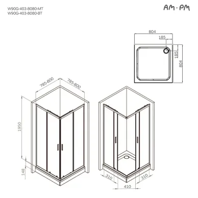 Душевой уголок Am.Pm Gem W90G-403-8080-MT 80x80 см, стекло прозрачное/профиль хром матовый 7