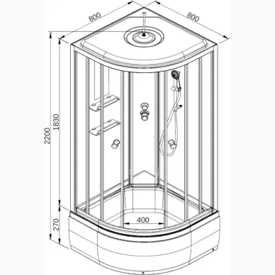 Душевая кабина DTO EM EM2780LED+GM 80x80x220 см, с гидромассажем, электрикой и LED подсветкой 7