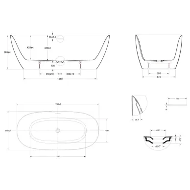 Акриловая ванна Vincea  VBT-701-1700MW 170х80 см, белая матовая 6