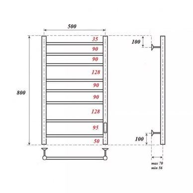 Полотенцесушитель электрический Point Аврора (PN10858BR) П8 500x800 диммер справа, бронза 2