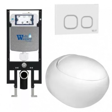 Инсталляция Welt Wasser AMBERG 497 + JECKENBACH 004 GL-WT + AMBERG RD-WT в комплекте с унитазом, безободковый, с сидением микролифт 0