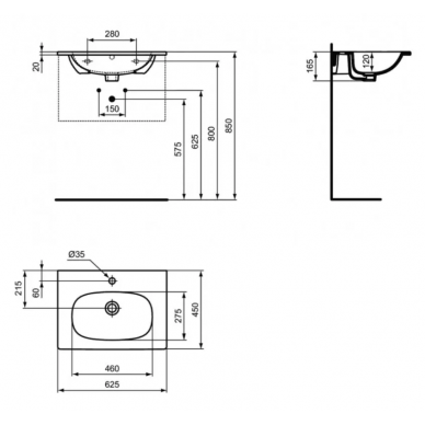 Раковина встраиваемая Ideal Standard Tesi (T351001) (62.5 см) 12