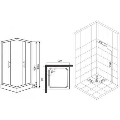 Душевой уголок Esbano ESR-8034, 100x100 см, профиль хром/стекло рифленое/поддон белый 5
