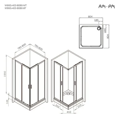 Душевой уголок Am.Pm Gem W90G-403-8080-BT 80x80 см, стекло прозрачное/профиль черный матовый 7