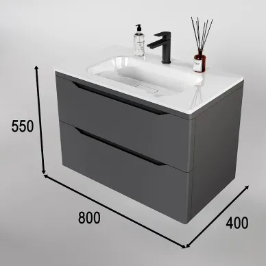 Тумба для ванной Style Line Марелла СС-00002412 подвесная, 80 см, антискрейтч серая матовая 5