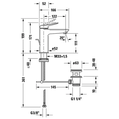 Duravit Wave Смеситель для раковины, 1 отв., с донным клапаном, цвет: хром WA1020001010 8
