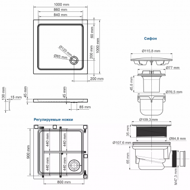 Поддон для душа Wasserkraft Amper 29Т (29T19) (100x100) (квадрат) 2